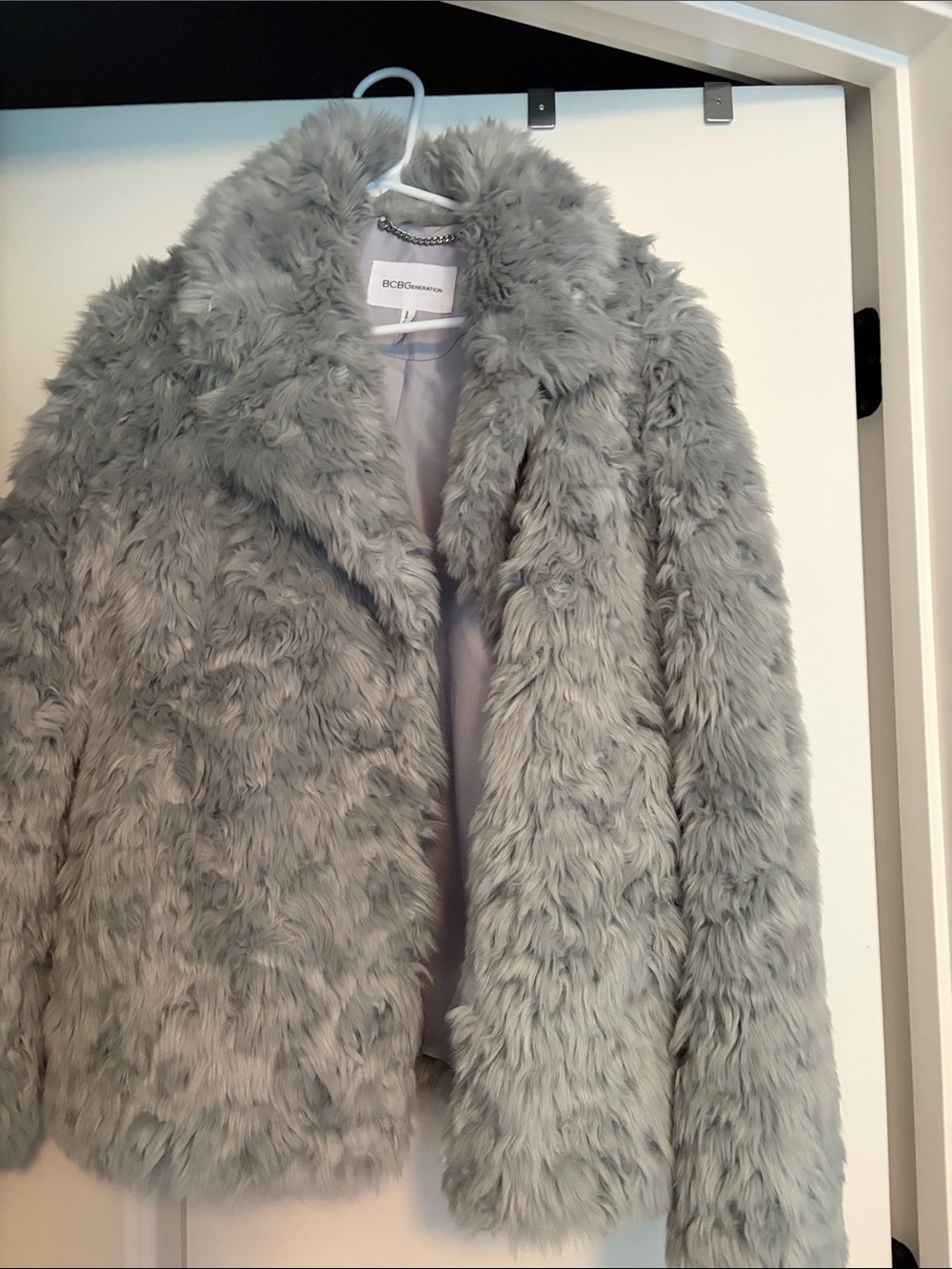 BCBGeneration Plush Faux Fur Jacket - Light Gray
